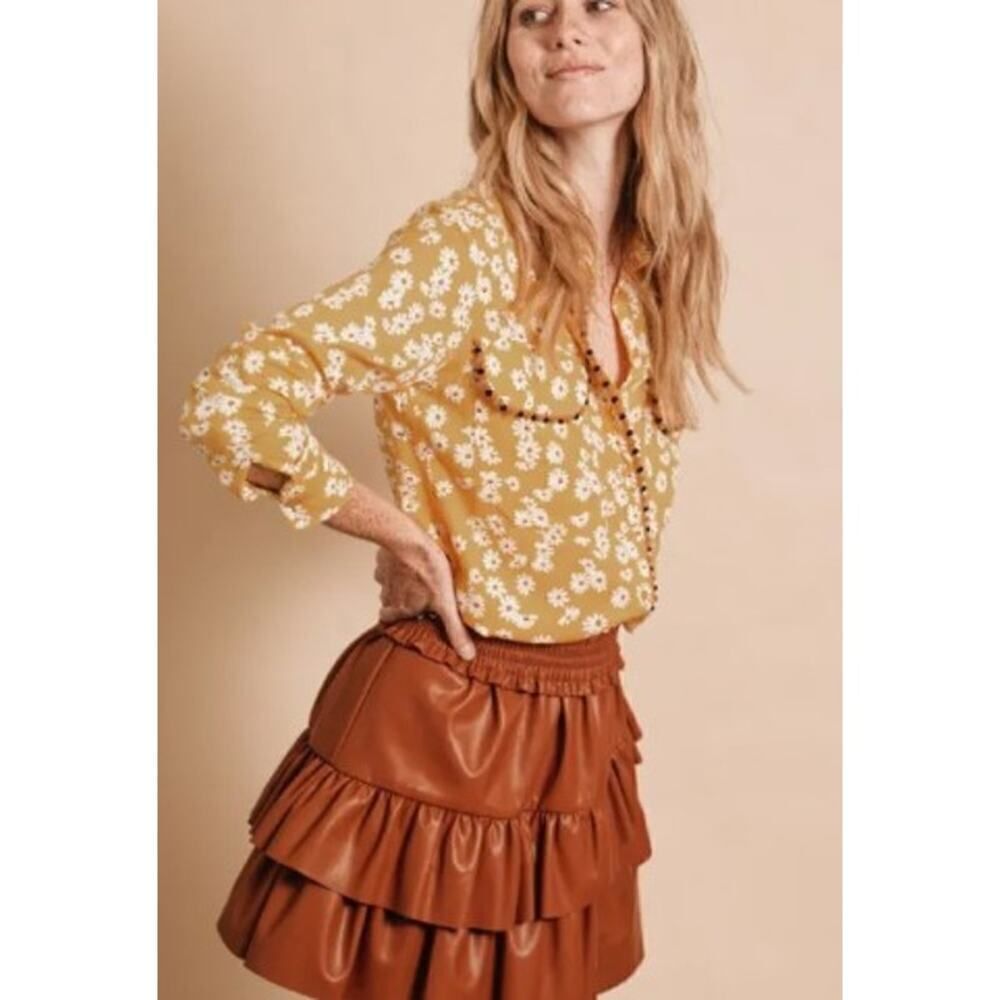 NWT Rochelle Behrens Mini Skirt in Cognac Vegan Leather Sz. S